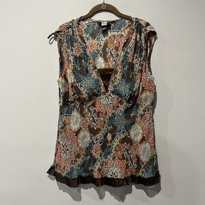 Vintage Studio 1940 Top Women’s Large Brown‎ Floral Abstract Babydoll Y2K Fairy